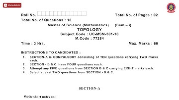 MSC 3RD SEM MATHS TOPOLOGY JAN 2021 | PTU