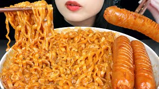 ASMR CHEESY CARBO FIRE NOODLE + SOSIS PEDAS SAUS SAMYANG 🔥 SAMYANG CREAM CARBONARA 🍜