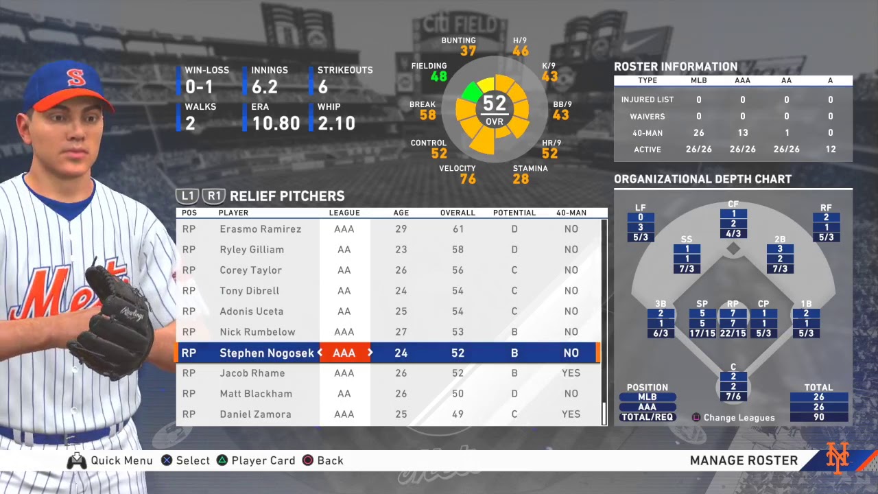 MLB Show New York Mets Manage Roster Overview Levels AAA AA - YouTube