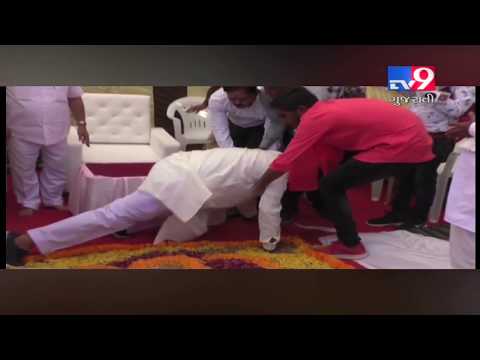 Minister Parbat Patel falls down on floor during lay foundation stone program of school