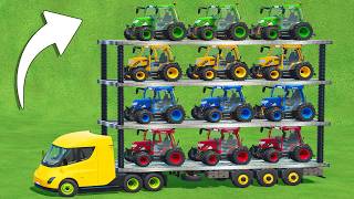 TRANSPORT OF COLORS! QUADDECK TRAILER! 12 COLOR Mini Tractors on a 4-LEVEL CAR CARRIER! FS22 screenshot 3
