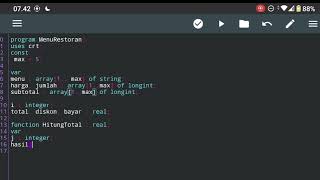 Tugas Video Coding Bahasa Pascal dan Array – Program Menu Restoran | Kelompok 5