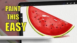 EASY WATERMELON WATERCOLOR Painting Tutorial | Step-by-Step | Procreate iPad Art