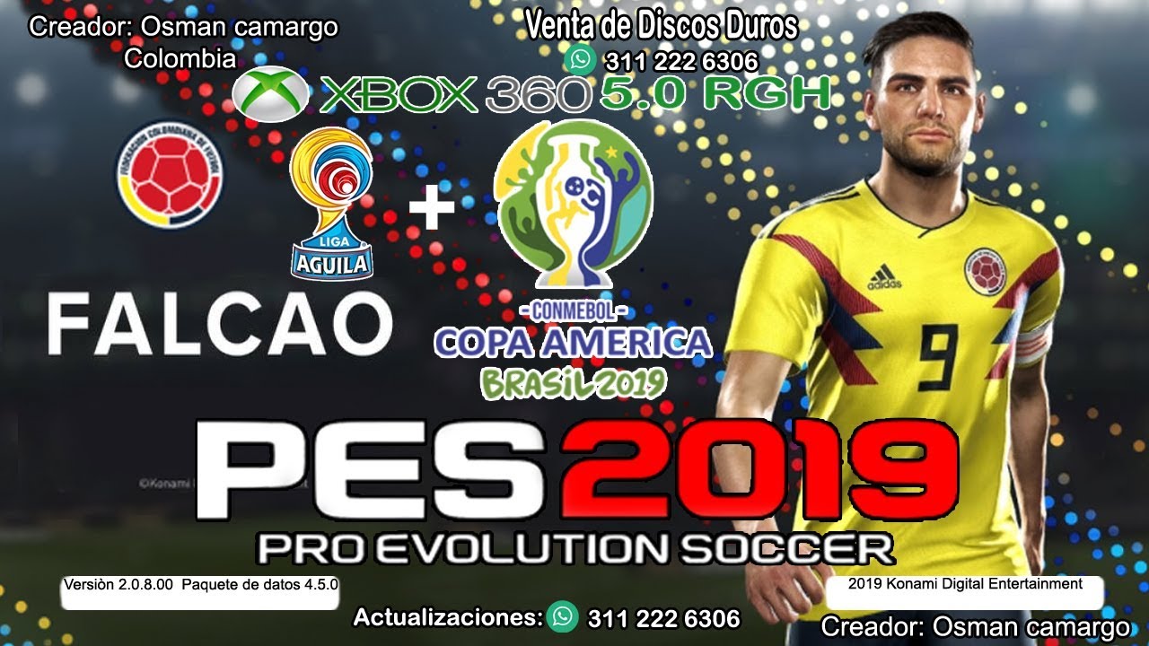Pes 2019 para Xbox 360 Rgh 5.0 Liga águila Colombia + Copa  