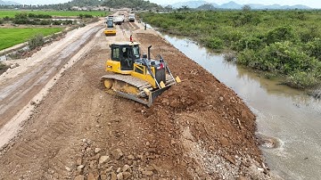 Nice Incredible Build New Road Bulldozer CH 17 C3 SHANTUI Push Soil , Stone and Dump Truck Unloading