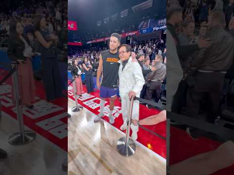 Devin Booker makes sure to get a pic with Jackie Chan & David Beckham 📸