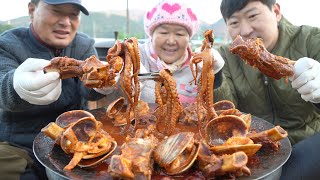 골프채갈비와 각종 해물 넣은 매콤 해물 갈비찜 (Braised Spicy Seafood with Beef ribs) 요리&먹방!! - Mukbang eating show