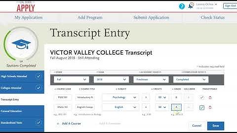CSU Application: Transcript Entry - Course Entry