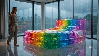 🌈 Which Dream Bed Would You Sleep On 😍 Rainbow Jelly Glass Bed | AI ASMR 4K