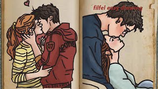 harry potter drawings |drawing of a girl kissing a boy  | lovely drawing |  filfel easy drawing