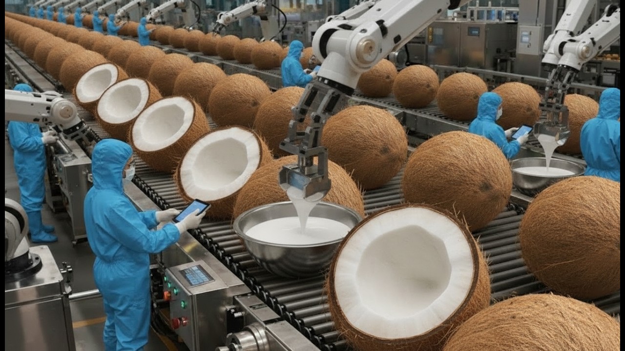 Inside the FUTURE Coconut Water Factory – Millions of Coconuts Processed Daily