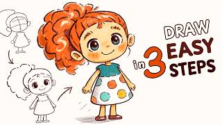 Draw This Cutie In JUST 3 Easy Steps! Drawing Guideline, Line Art & Coloring -Character Illustration