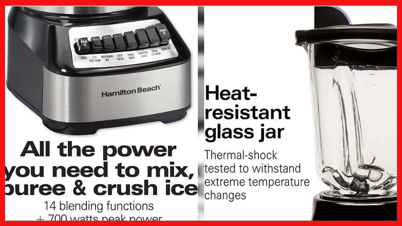 Hamilton Beach Wave Crusher Blender with 40 Oz Glass Jar and 14 Functions for Puree, Ice Crush,