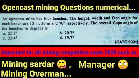 Opencast Mining Important Question | Numerical Question | Bench related Question | overman,2nd class