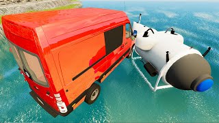 Beamng Drive - Car Jumping Into Oceangate Titan With Cars