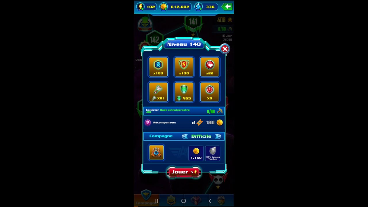 galaxy attack alien shooter : niveau 140 hard (défis : seulement le vaisseau pirate)