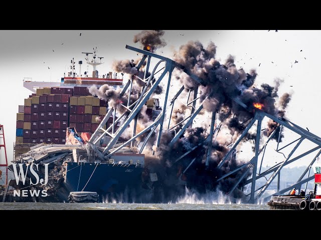 Watch: Baltimore Bridge Section Demolished in Controlled Explosion | WSJ News class=