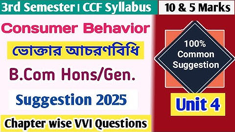 Bcom 3rd Semester CONSUMER BEHAVIOR Suggestion 2025||B.Com 2nd year Consumer Behavior Suggestion CU