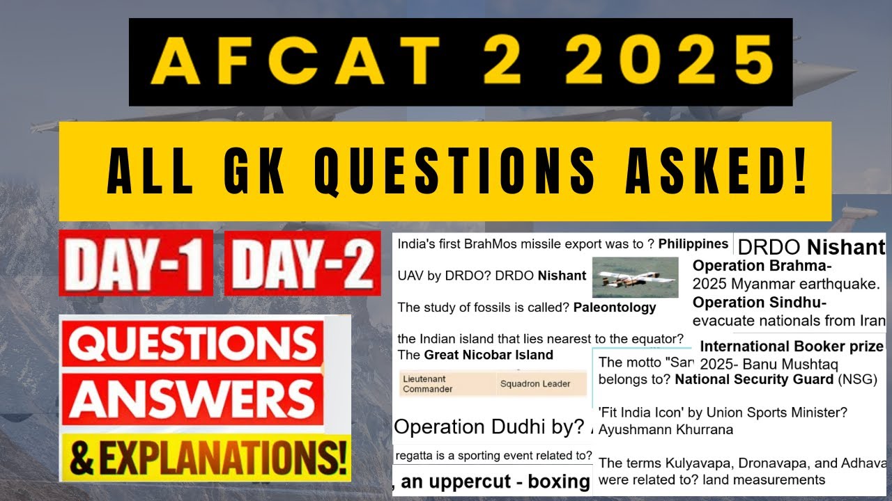 AFCAT 2 2025 GK Questions (Day 1 & Day 2) | All Questions with Answers ...