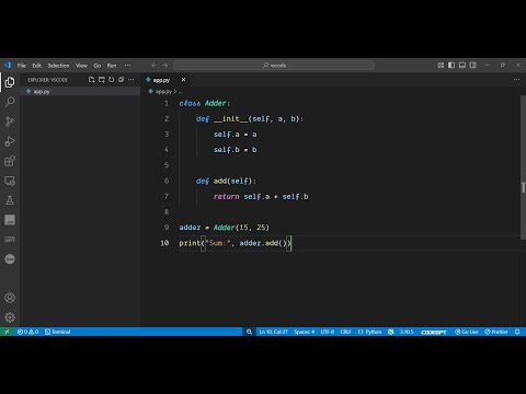 Python 3 OOP Program to Add Two Numbers Using Classes & Objects in Terminal Tutorial For Beginners