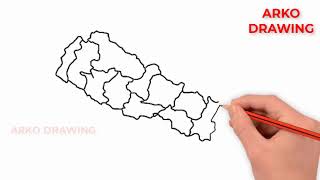 How to draw map of nepal step by step for beginners   Easiest way to draw map of nepal