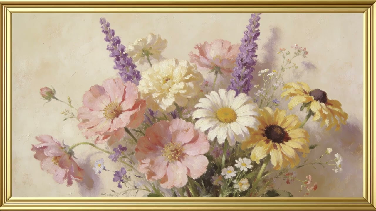絵画 Oil painting of beautiful flowers. The Secret Beauty of Blooming Flowers Oil Painting Vintage Art