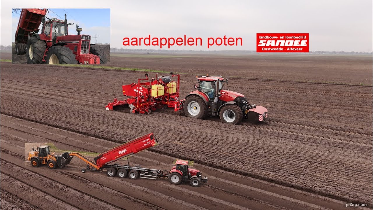 aardappelen poten met Grimme GL 860 en Case Ih Optum 300 Cvx Loonbedrijf. Sandee. Onstwedde 4K