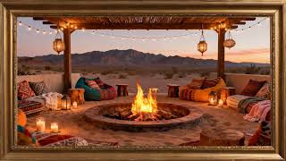 Peaceful Desert Fire Pit 🌅 Candlelight . Gold framed Vintage screensaver. 4k TV Painting wall art. screenshot 5