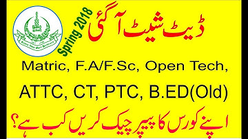 Matric, F.A/F.Sc, Open Tech, ATTC, CT, PTC, B.ED(Old) Programs spring 2018