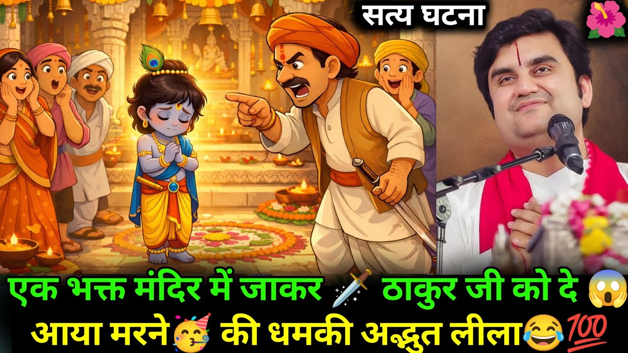 🗡️💯एक भक्त मंदिर में जाकर ठाकुर जी को दे 😱आया मरने की धमकी🥳😂 || indresh ji maharaj bhagwat katha 