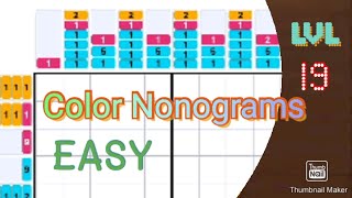 color nonogram solution level 19.. step wise how to solve