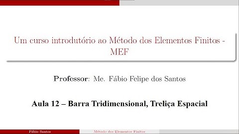 Método dos Elementos Finitos - Aula 12 - Barra Tridimensional, Treliça Espacial