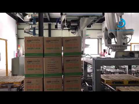 Automatic carton box robot hand sorting palletizing machine box stacking palletizer line