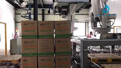 Automatic carton box robot hand sorting palletizing machine box stacking palletizer line