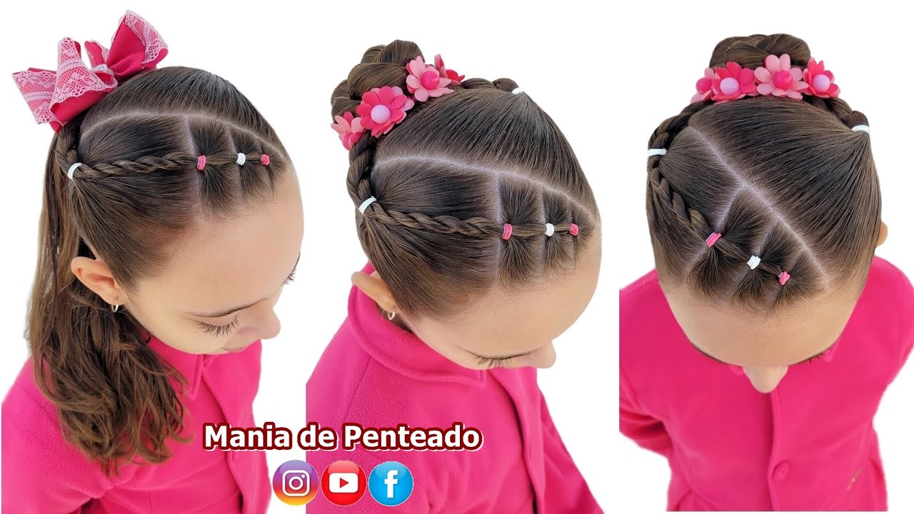 Penteado Infantil Fácil com Liguinhas | Easy Bun or Ponytail Hairstyle with  Elastics for Girls 😍🌹💕 | Goiânia Fashion