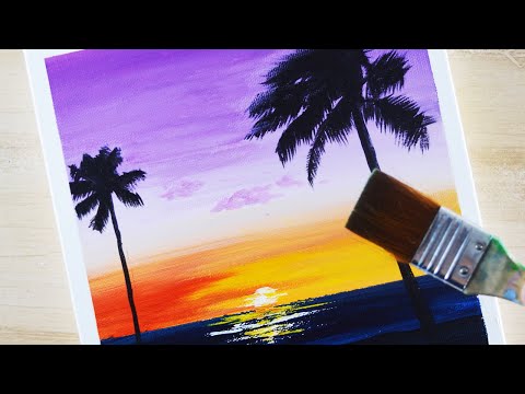 アクリル絵の具を使用した夏の夕焼けの描き方 初心者が簡単に絵を描く方法 87 Youtube