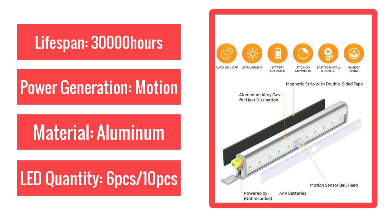 Best LEDs PIR LED Motion Sensor Light Cupboard Wardrobe Bed Lamp LED Under Cabinet Night Light