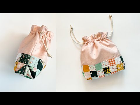 How to Sew Simple Drawstring Bag  | DIY string bag | Patchwork bag | Sewing bag | FREE Bag