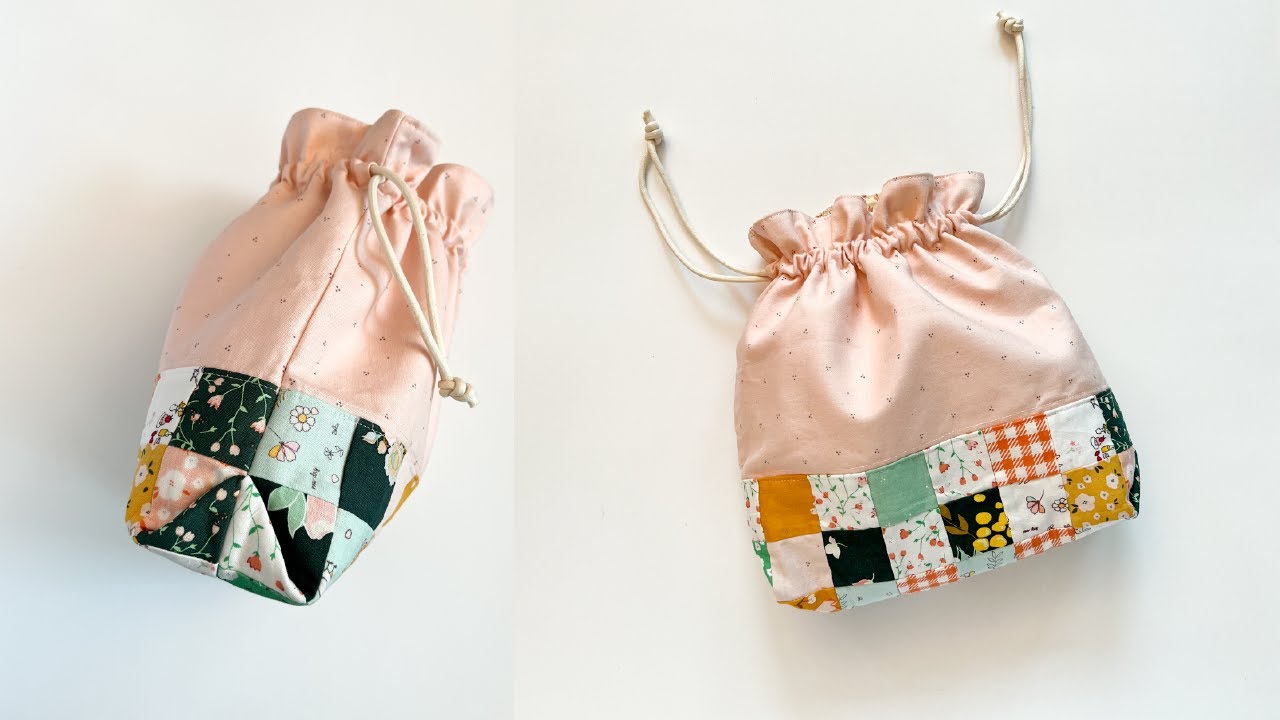 How to Sew Simple Drawstring Bag | DIY string bag | Patchwork bag ...