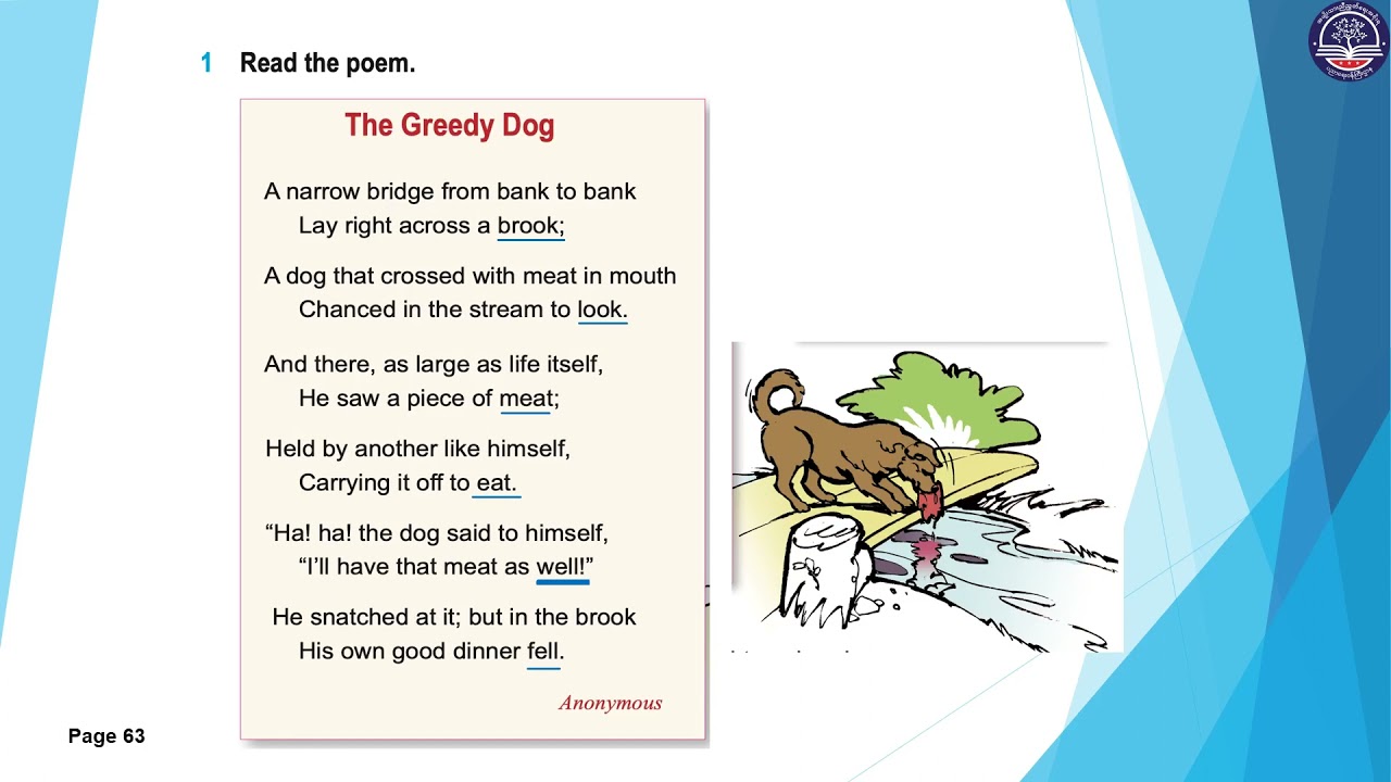 Grade 7 English, Poem(The Greedy Dog)(Page - 63) - Youtube