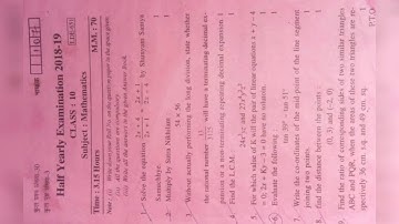 #RBSE Rajasthan board half yearly 2018-19 exam class 10 mathematics original paper #mathematics #10t