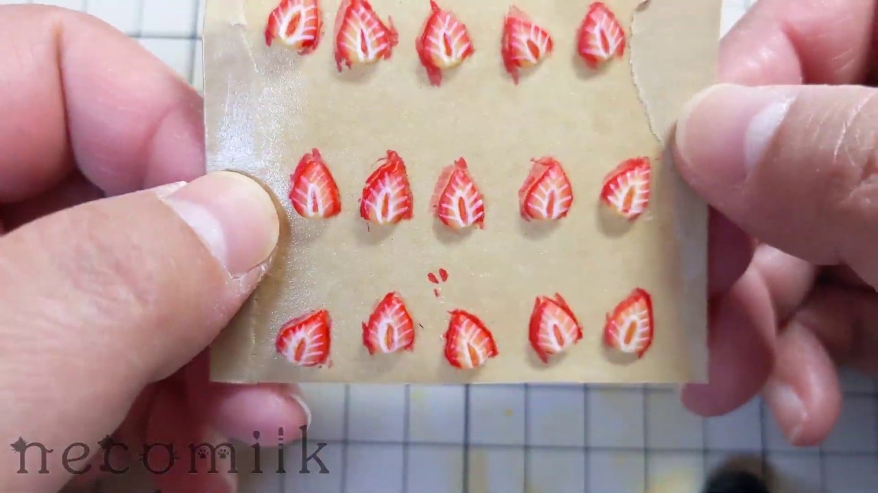 ミニチュア】ミニミニいちごの断面を描く動画【フェイクスイーツ