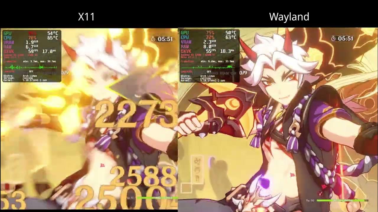 X11 vs Wayland in Genshin Impact 2.7 (AMD RADEON RX 6500 XT) YouTube