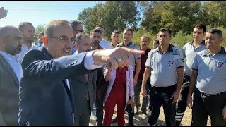 Arıtma tesisi önünde AK Parti’liler ile güvenlik görevlileri arasında arbede Resimi