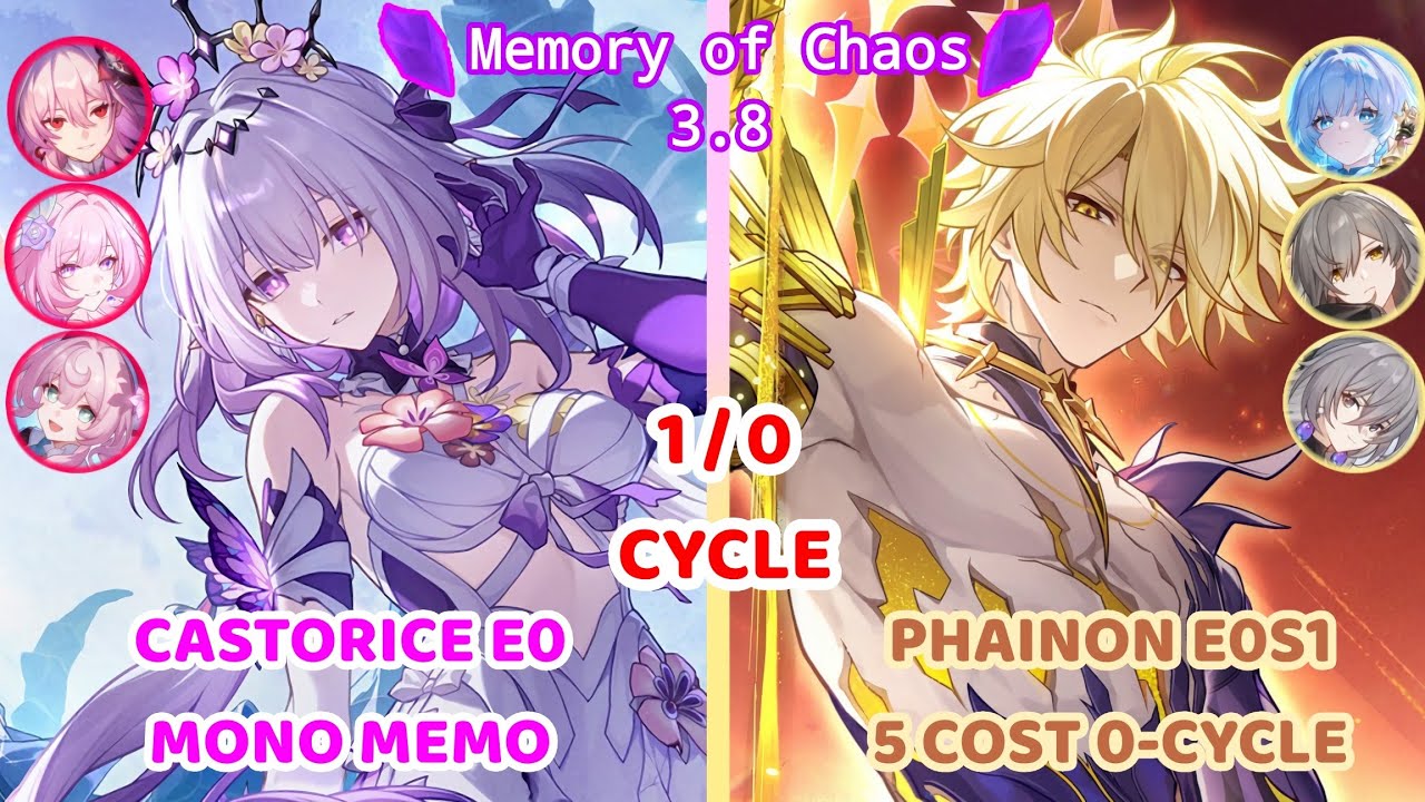 Memory of Chaos 3.8 - Castorice E0 Mono Memo & Phainon E0S1 5 cost 0-cycle - Honkai Star Rail 