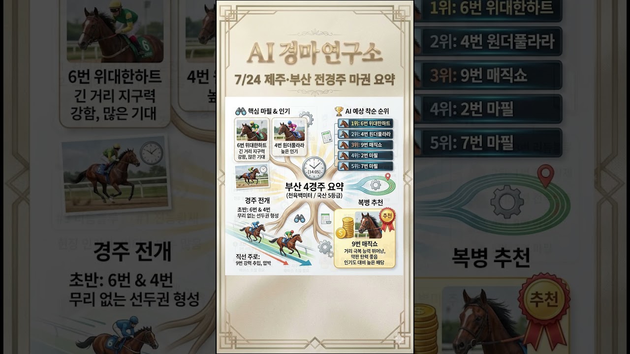 26년 7월 24일 금요경마 예상방송 제주.부산 AI경마연구소 데이터로 찾아낸 '고배당 마필 공개 #ai경마연구소