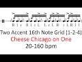 Cheese chicago on one 2 accents 124  20160 bpm playalong 16th note grid drum practice music