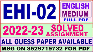 ehi 02 solved assignment 2022-23 / ehi 2 solved assignment in english / ignou ba history