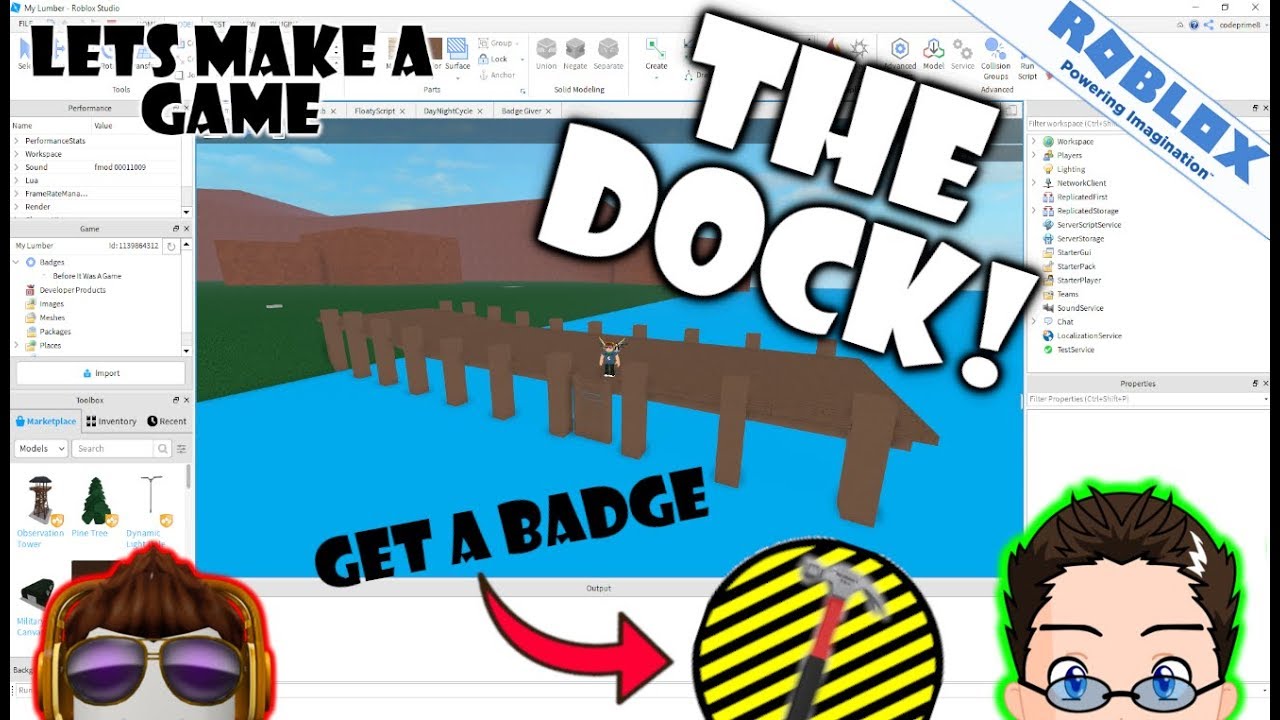 Roblox Lets Make A Game The Docks And Lighting 1 Hour Youtube - how to make a badge giver on roblox