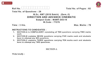 MSC 3RD SEM AMT DIRECTION AND ADVANCE CINEMATIC JAN 2021 | PTU